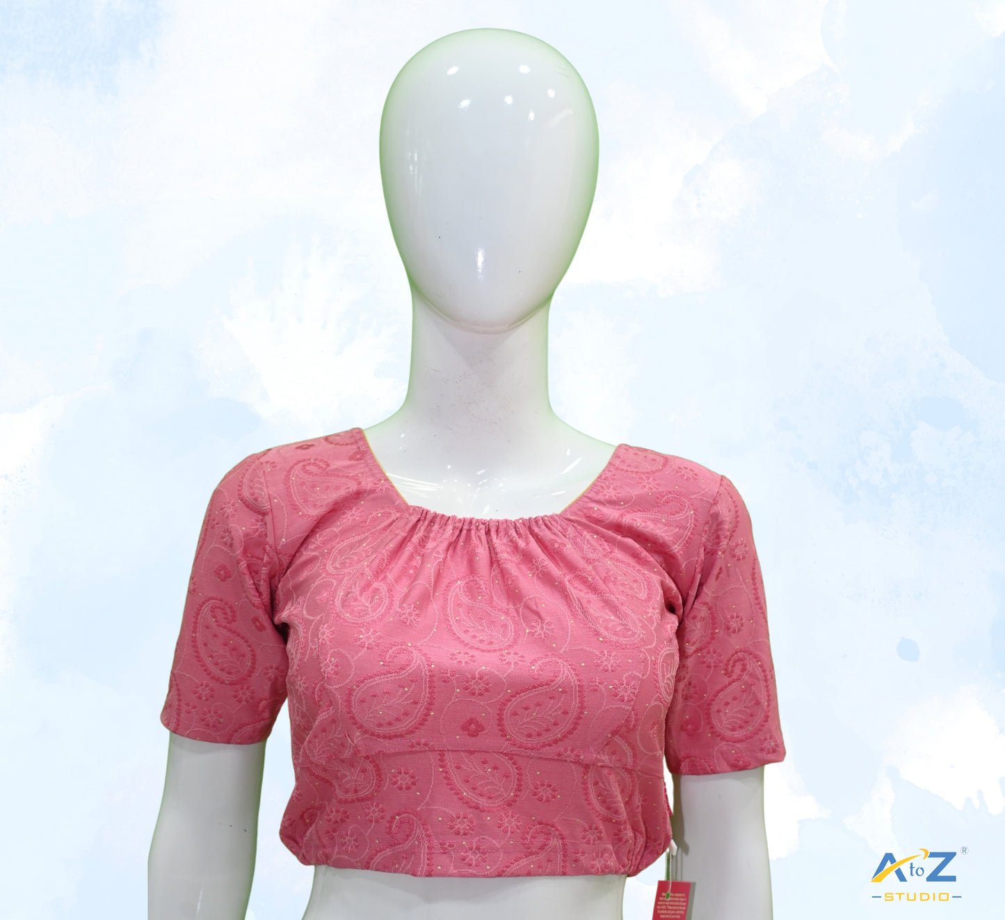 Pink  Synthetic Lycra Chikankari Elbow Sleeve Blouse
