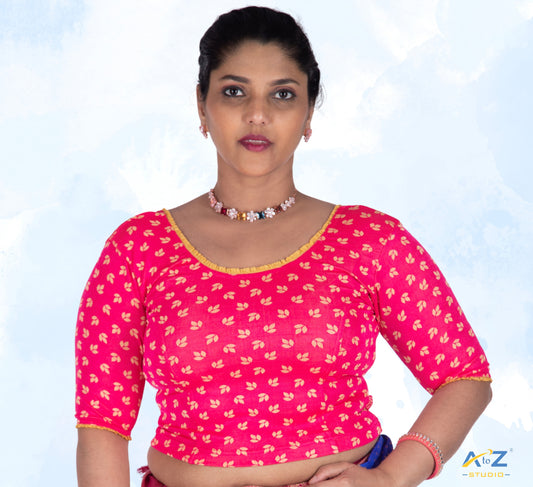 Rani  Nylon Lycra Leaf Design Elbow Sleeve Blouse