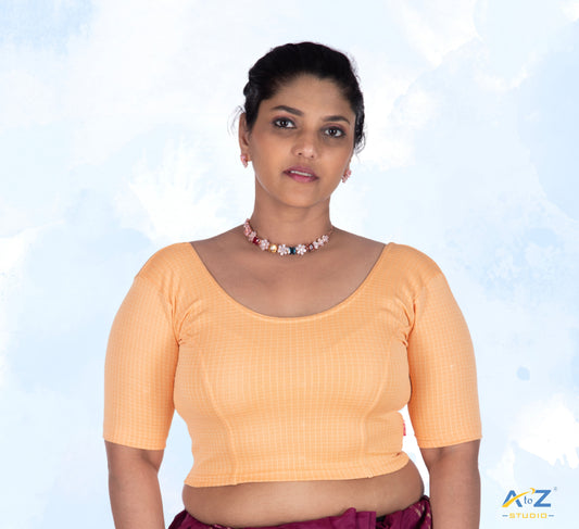 Peach  Cotton Lycra Blouse with Micro Checks