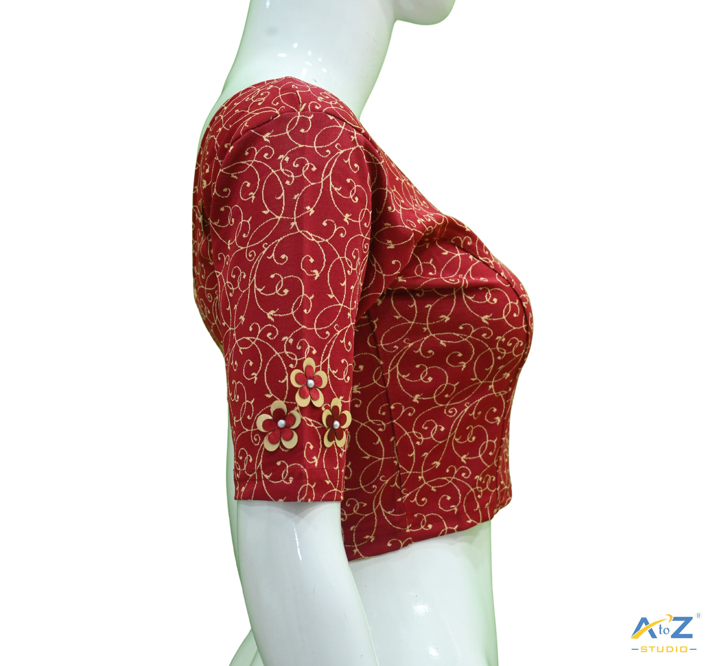 Maroon  Nylon Lycra Blouse with Applique Flowers