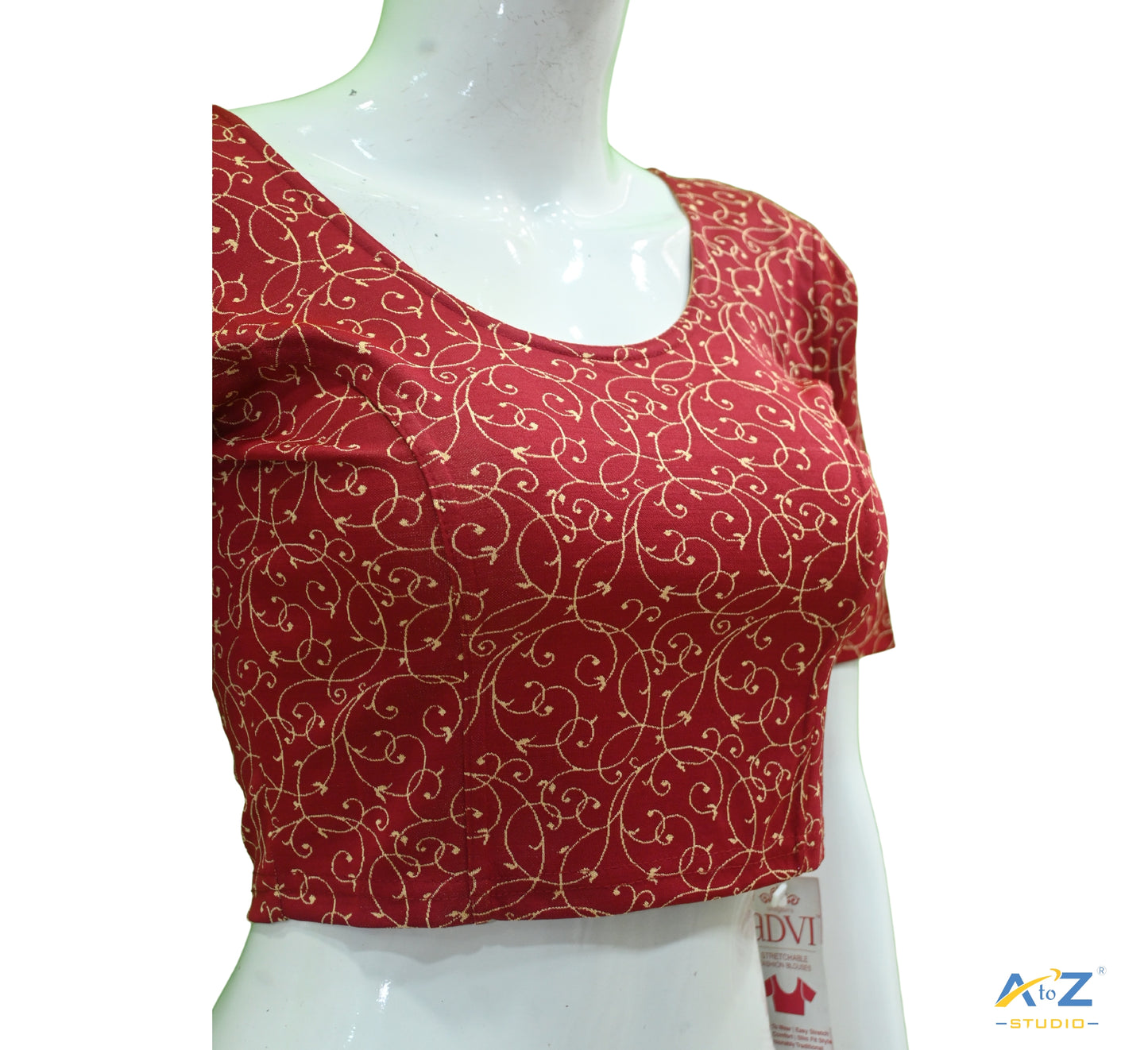 Maroon  Nylon Lycra Blouse with Applique Flowers