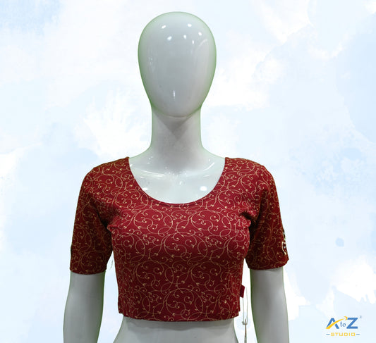 Maroon  Nylon Lycra Blouse with Applique Flowers