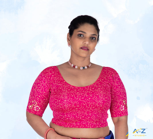 Rani  Nylon Lycra Blouse with Applique Flowers