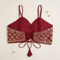 Designer Maroon Mirror Work Sleeveless Blouse for Lehenga & Saree