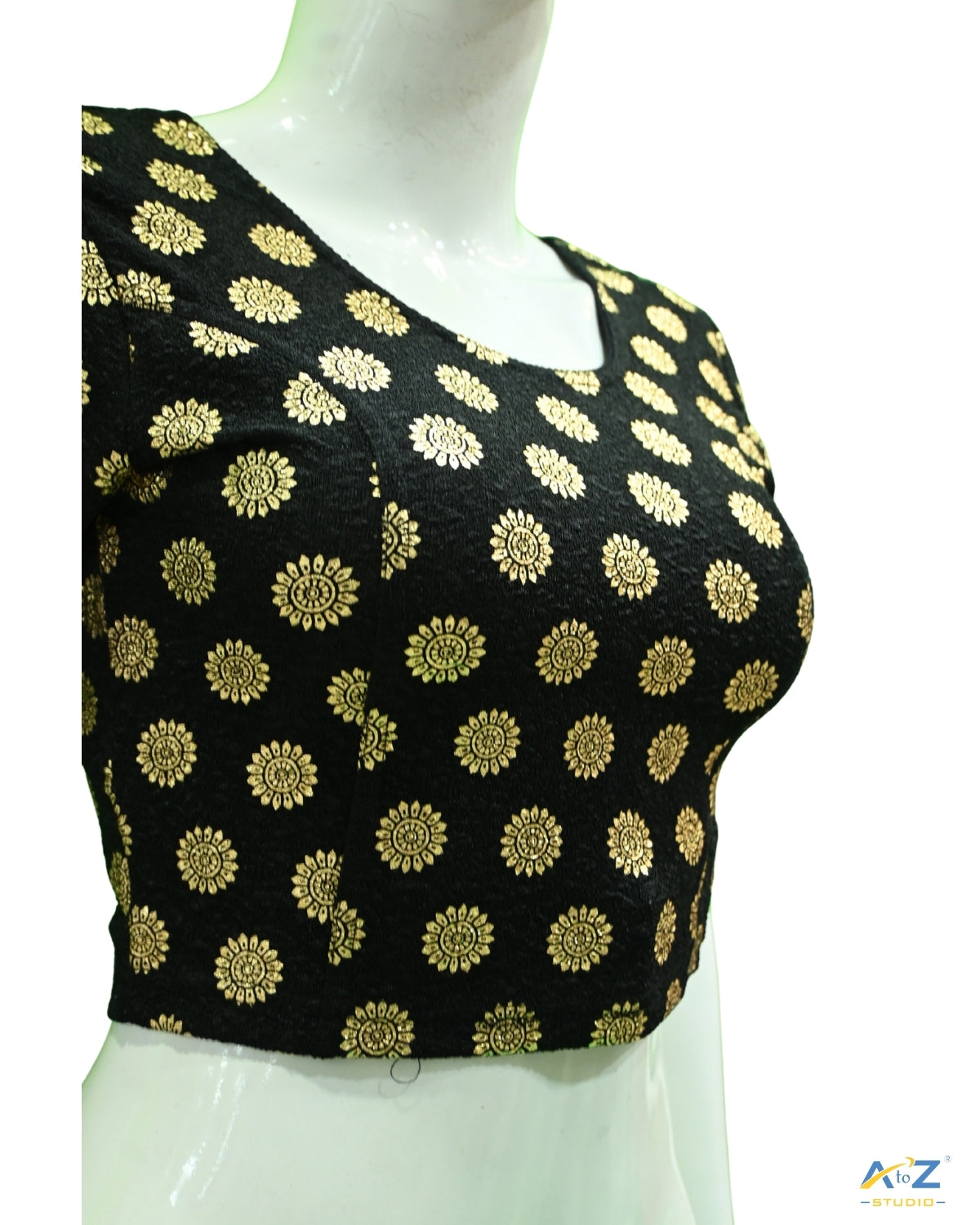 Black  Crush Blouse with Golden Sunflower
