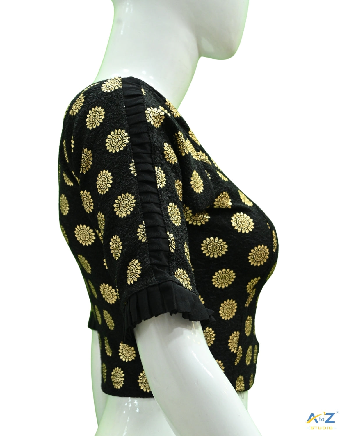 Black  Crush Blouse with Golden Sunflower