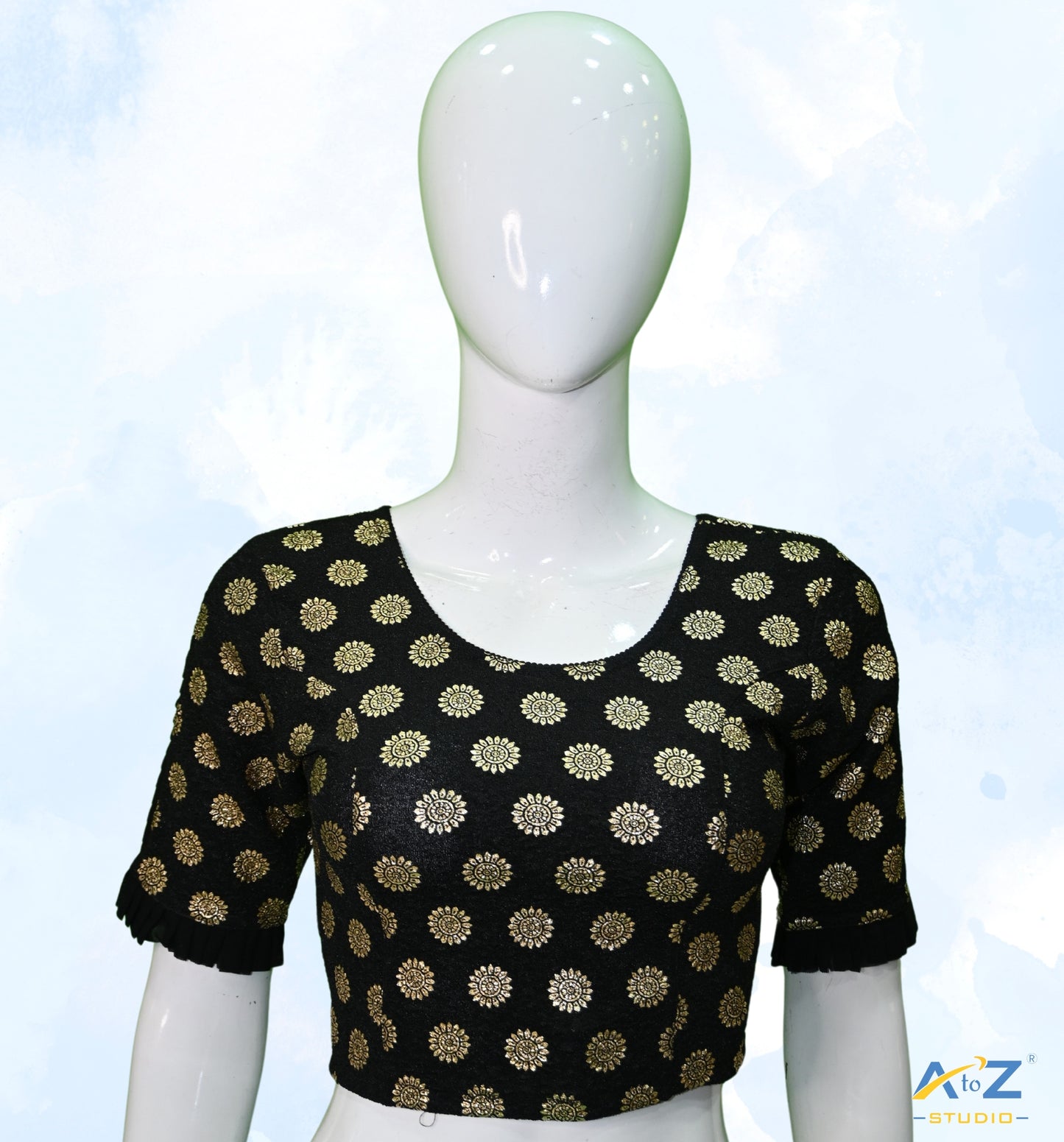 Black  Crush Blouse with Golden Sunflower