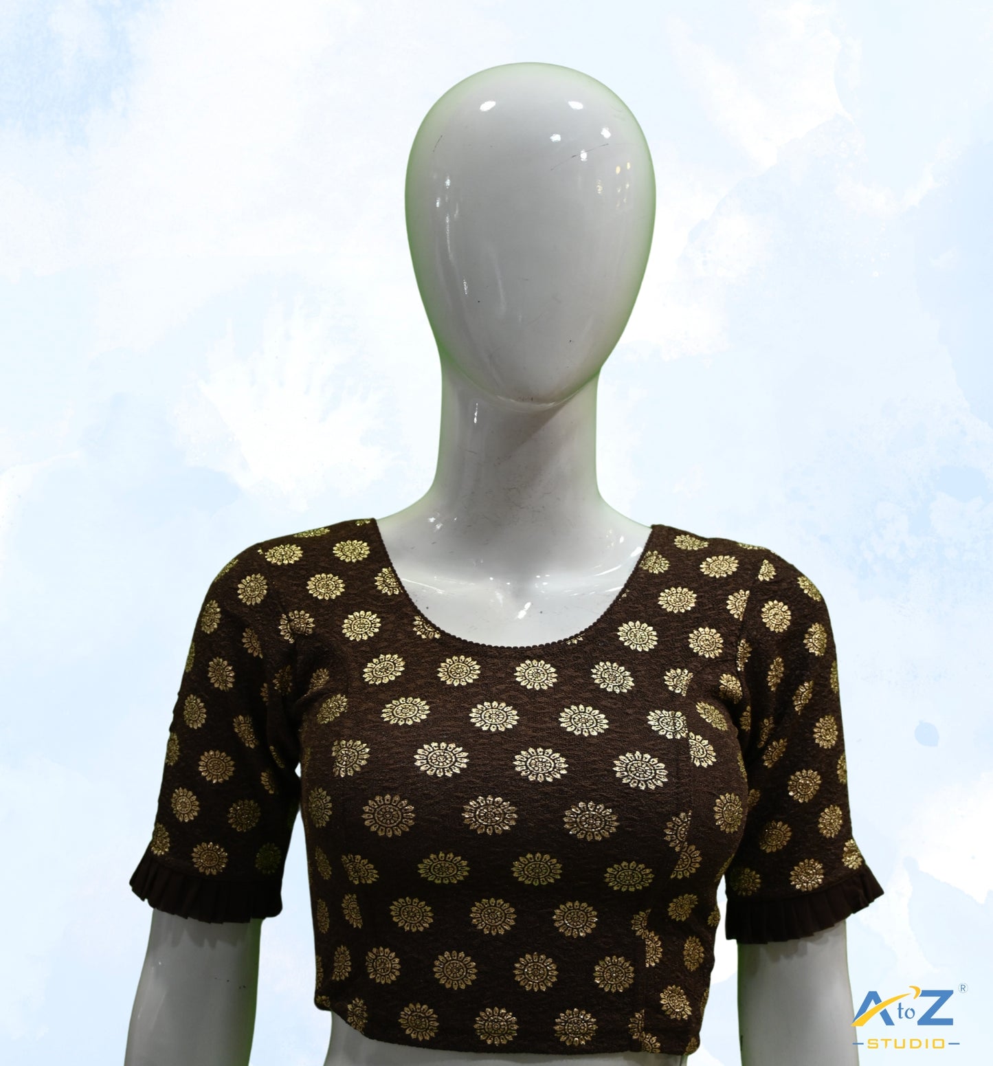 Coffee Crush Blouse with Golden Sunflower
