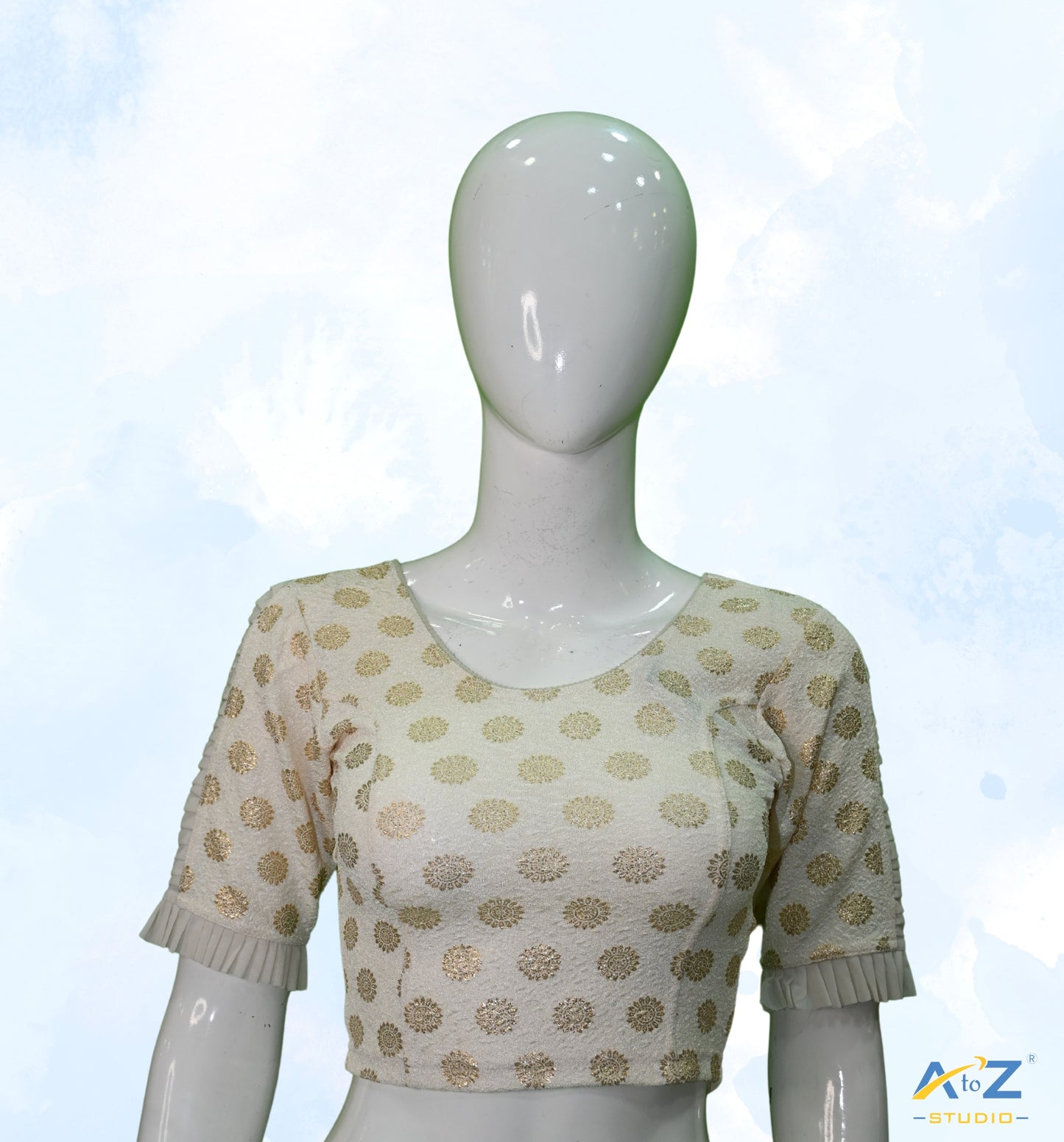 Cream Crush Blouse with Golden Sunflower