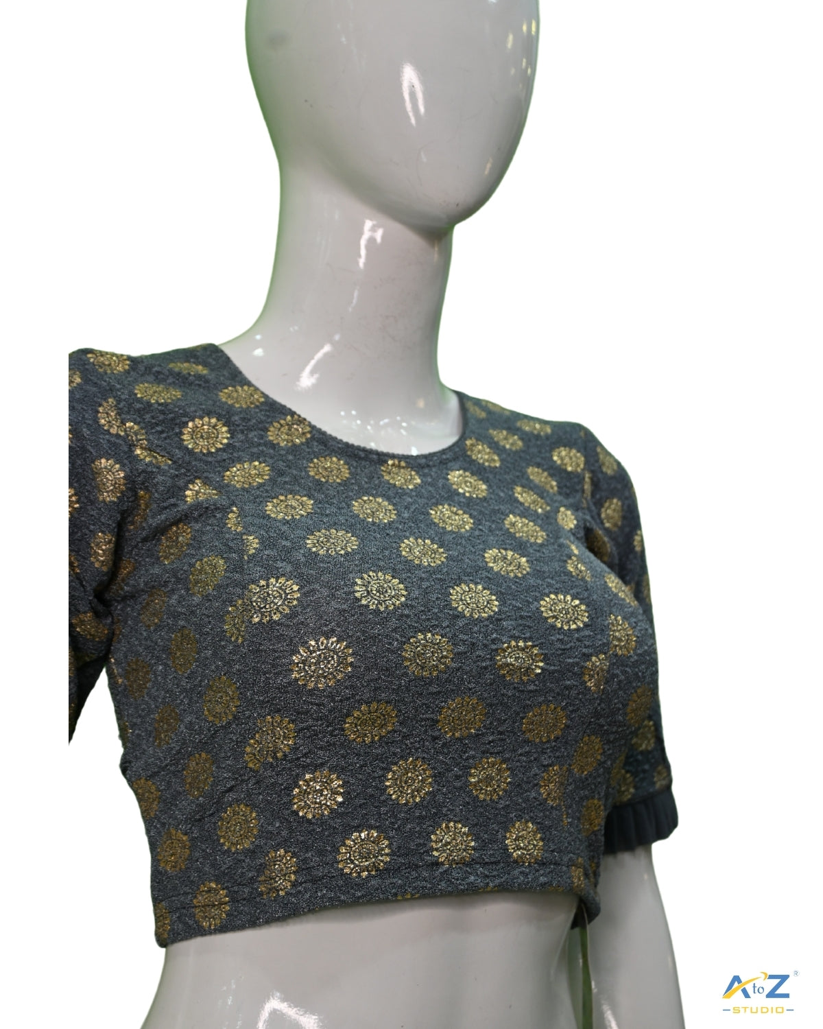 Grey  Crush Blouse with Golden Sunflower