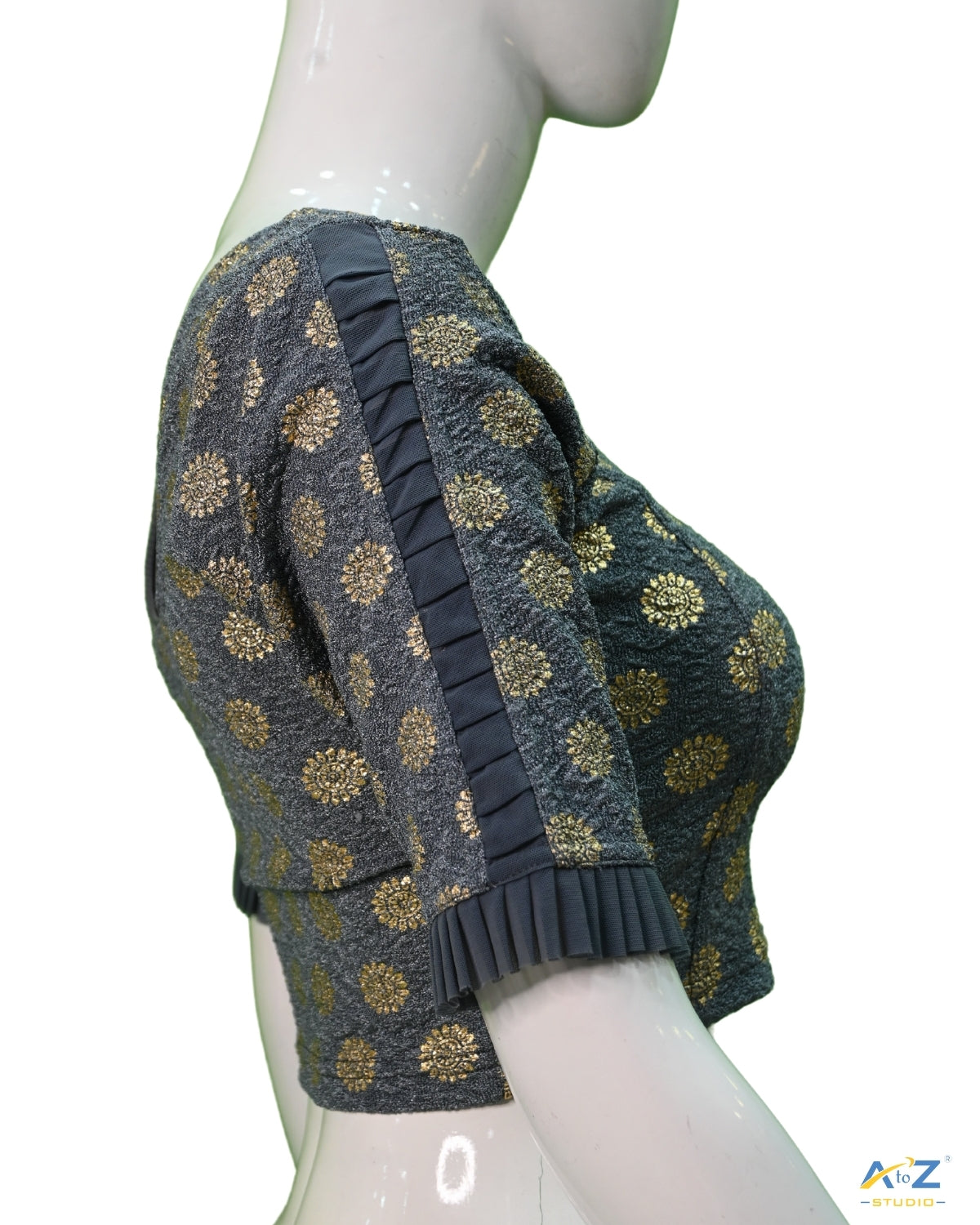 Grey  Crush Blouse with Golden Sunflower