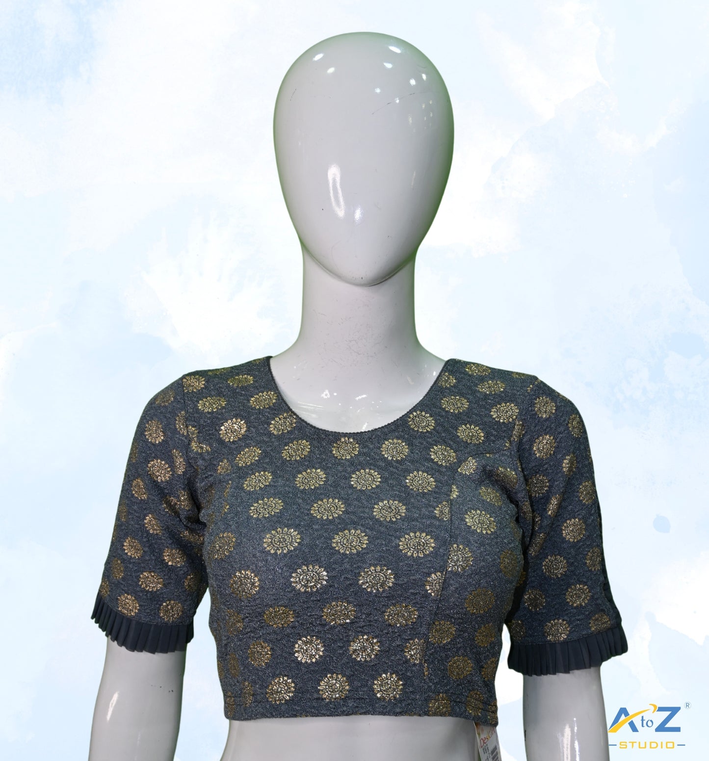 Grey  Crush Blouse with Golden Sunflower