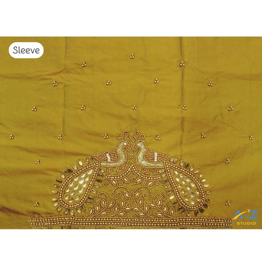 Mehendi Silk Blouse Piece With Aari Work