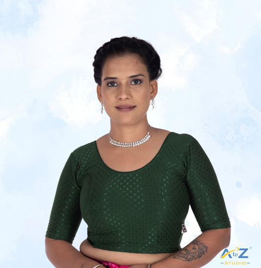 Bottle Green  Cotton Lycra Dobbi Classic Blouse