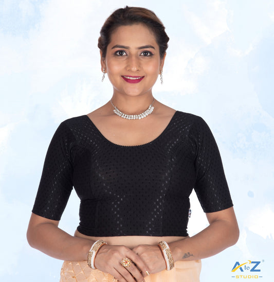 Black Cotton Lycra Dobbi Classic Blouse