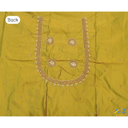 Mehendi Silk Blouse Piece With Aari Work
