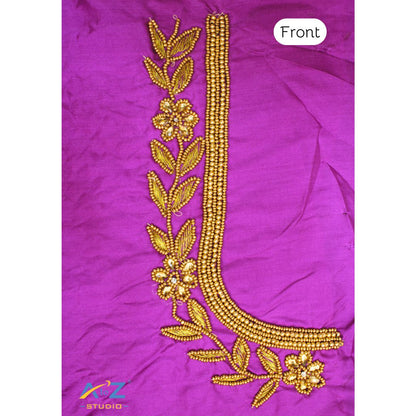 Purple Silk Blouse Piece With Aari Work