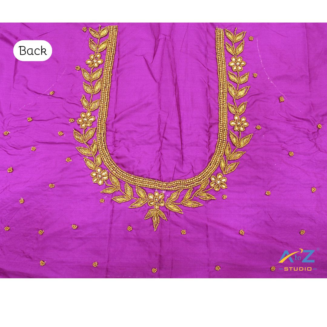 Purple Silk Blouse Piece With Aari Work