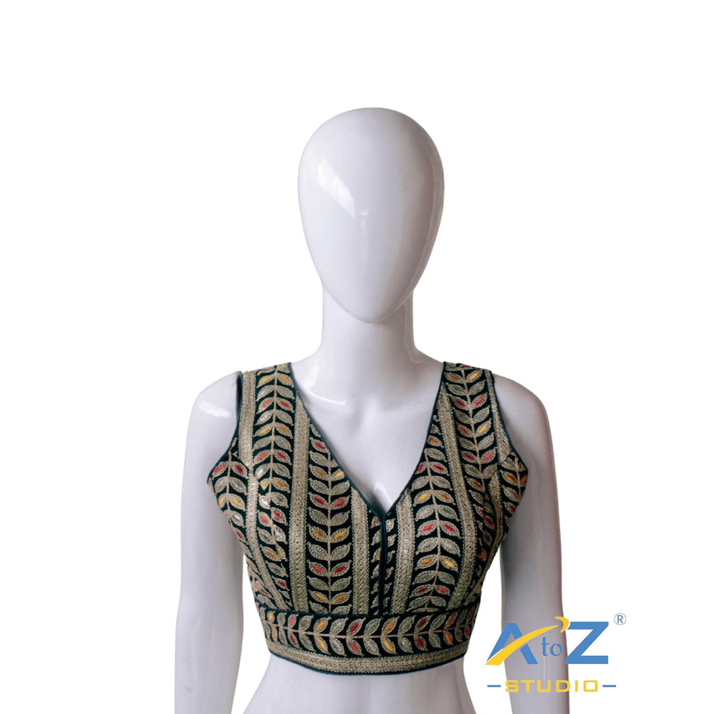 Bottle Green Sparkle Embroidered Blouse