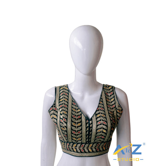 Bottle Green Sparkle Embroidered Blouse