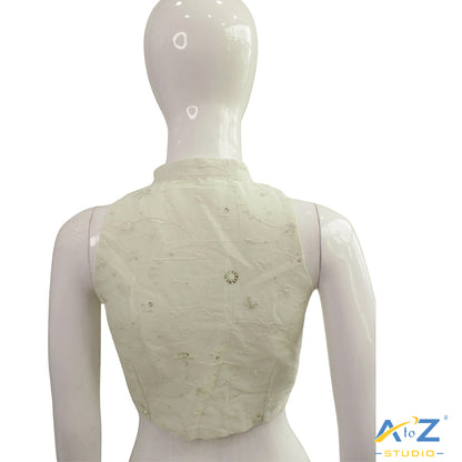 Cream Sleeveless Blouse with Mandarin Colla