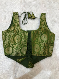 Green Jacquard Crop Blouse with Dori Details