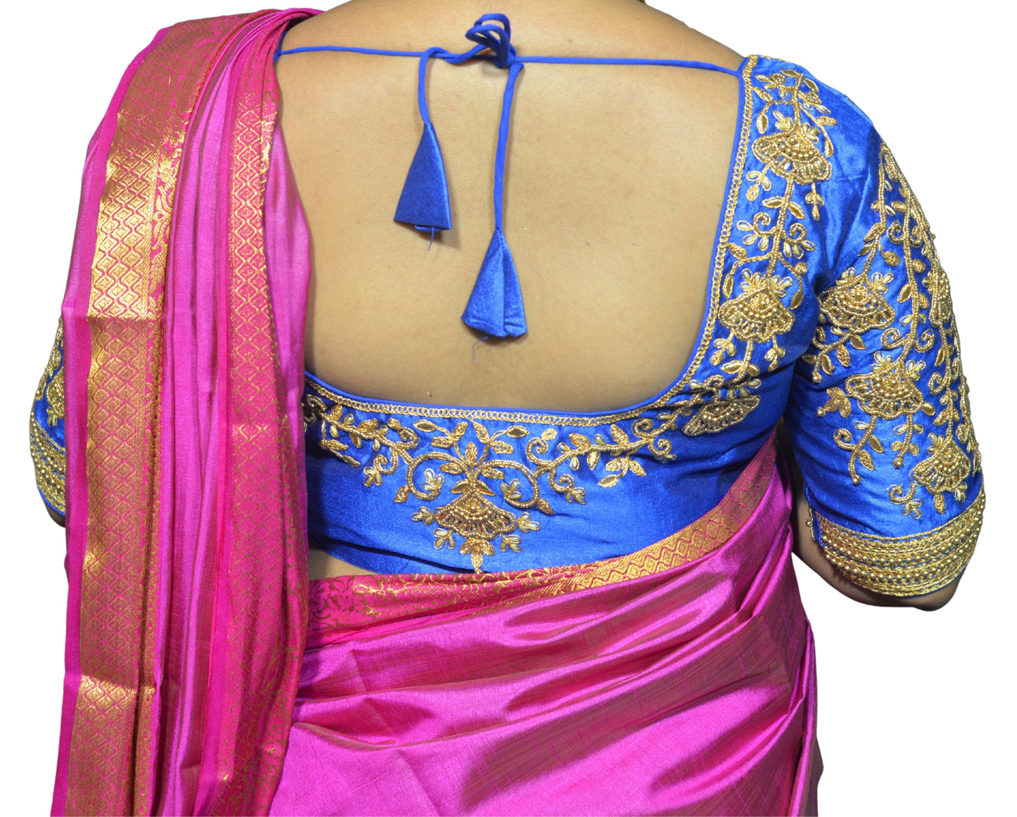 Royal Blue Blouse with Floral Motifs & Dual Embroidery