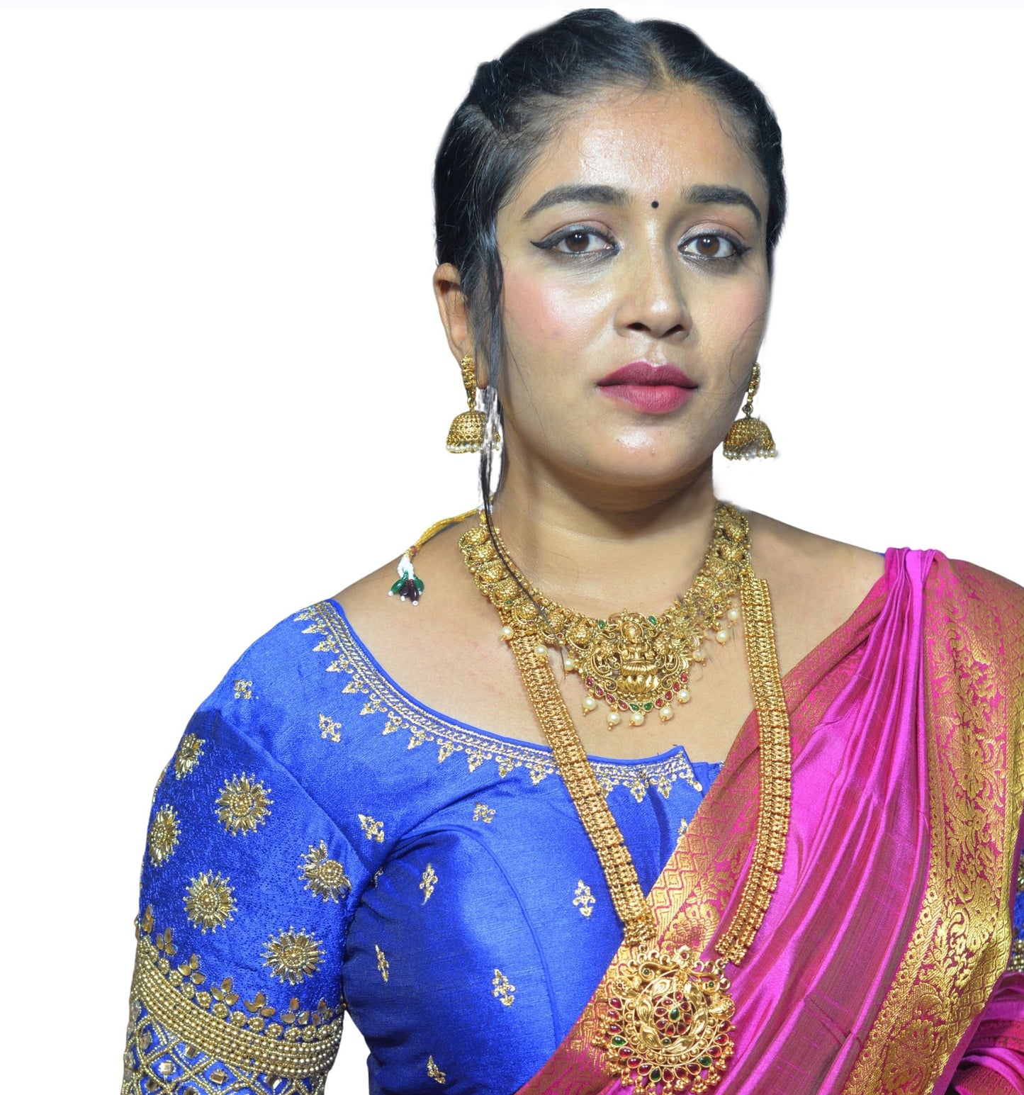 Royal Blue Blouse with Floral, Mango Stone & Kite Motifs, Dual Embroidery