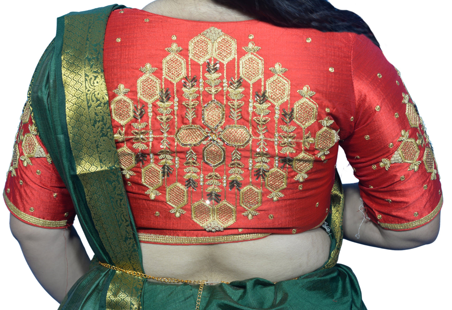 Red Blouse with Floral & Geometric Embroidery