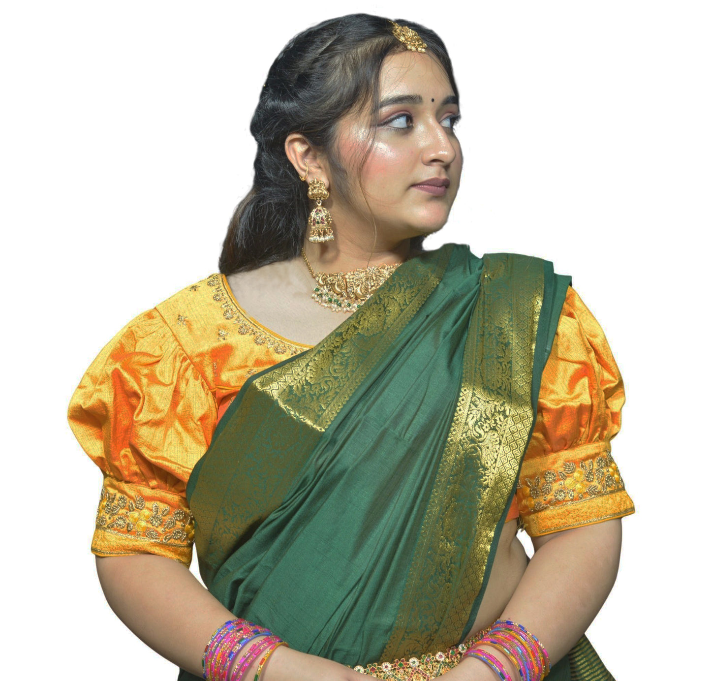 Mango Blouse with Gold Motifs & Dual Embroidery