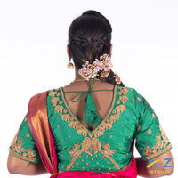 Light Forest Green Silk Cloth Blouse with Double bird at back and sleeves with chain Design