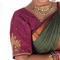 Pink Wine Silk Cloth Blouse with Chain double peacock Design