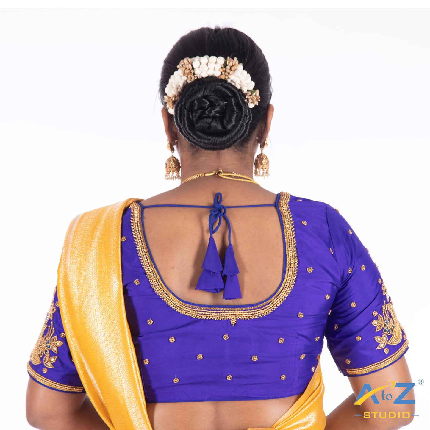 Royal Blue Silk Cloth Blouse with moon and small leafs Design