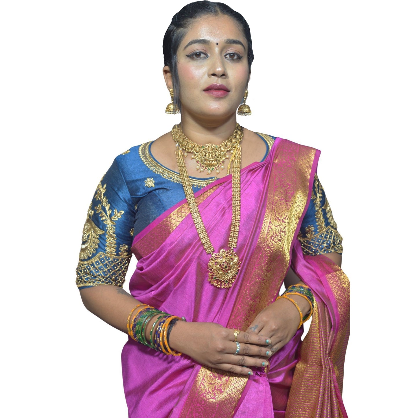 Peacock Morpankh Blouse with Shoulder Motifs & Criss-Cross Back