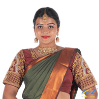 Maroon Silk Cloth Blouse with Drop and jhumka design Design
