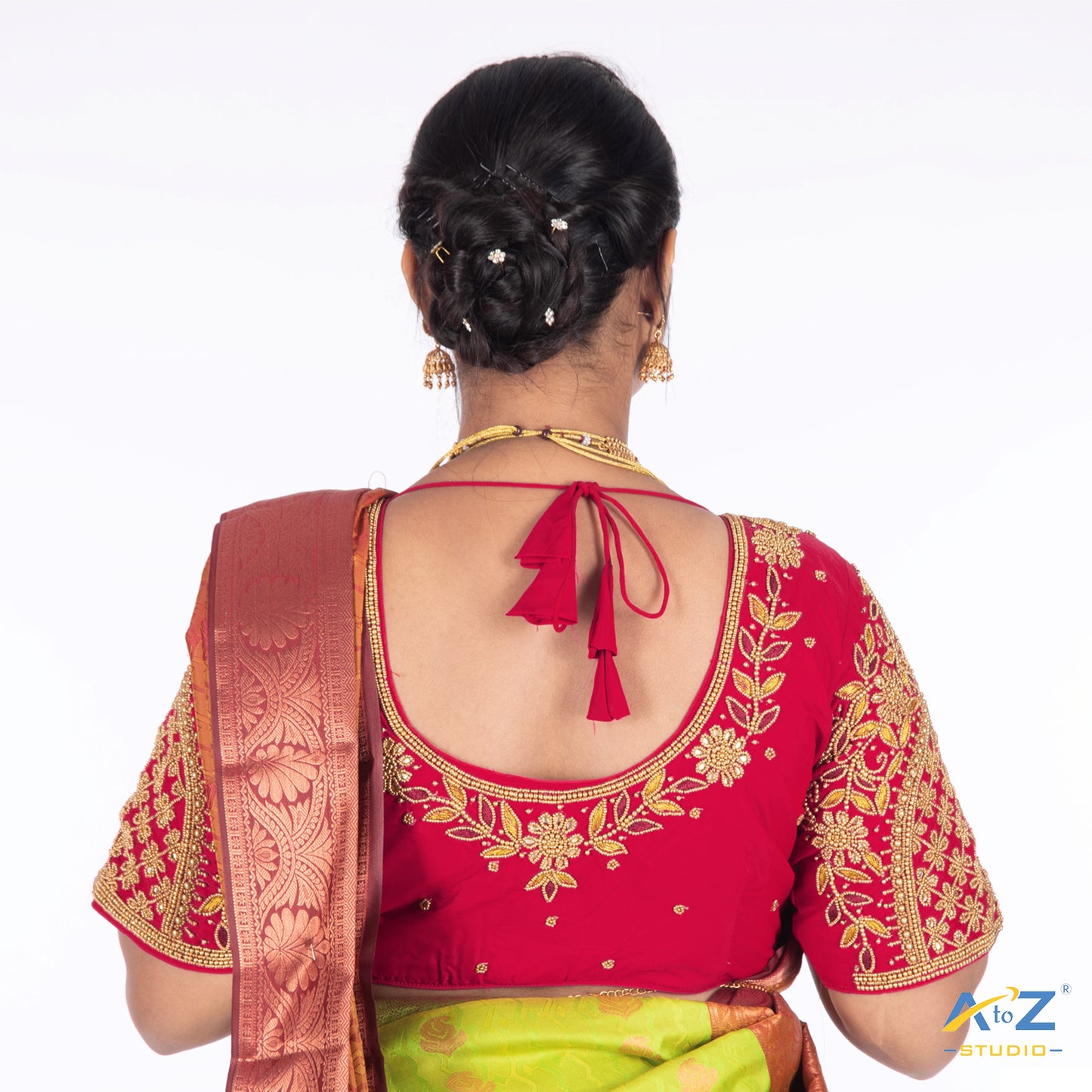 Punch Pink Silk Cloth Blouse with Leaf and flower Design