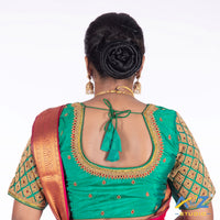 Light Rama Green Silk Cloth Blouse with Kite of chain Design