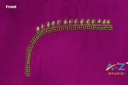 Bright Pink Silk Blouse Piece With Aari Work