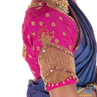 Fuchsia  Silk Cloth Blouse with Small peacock ,chain and mirror Design