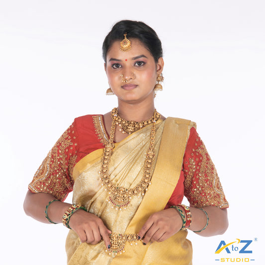 Magenta pink Silk Cloth Blouse with Small leaf and chain work Design