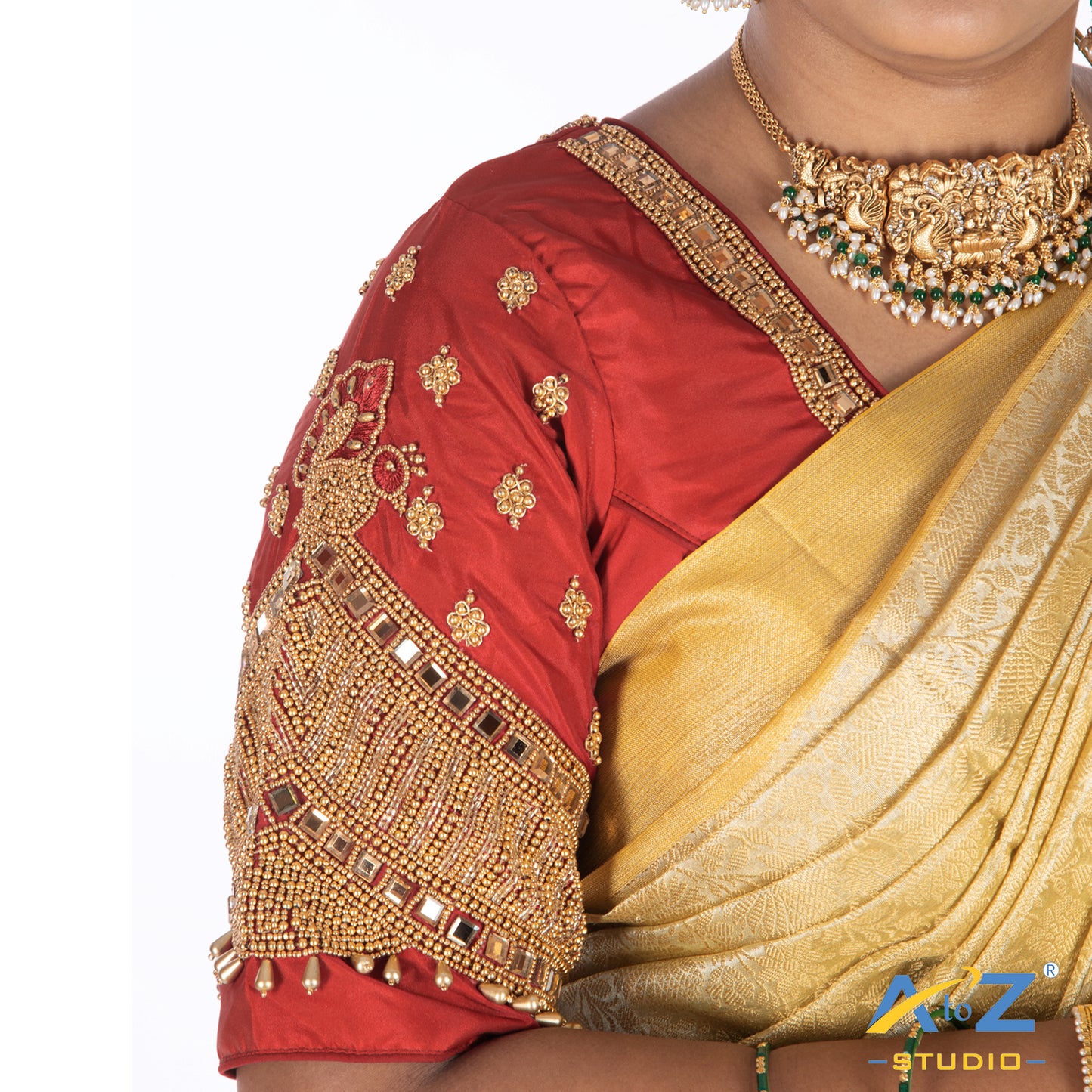 Magenta PInk Silk Cloth Blouse with Small peacock ,chain and mirror Design