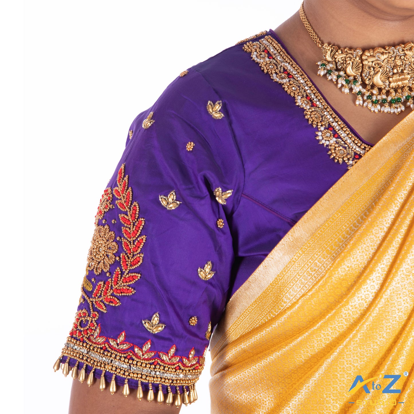 Purple Silk Cloth Blouse with Flower and leaf Design