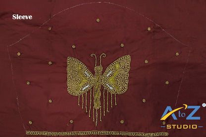 Light Brick Silk Blouse Piece With Aari Work