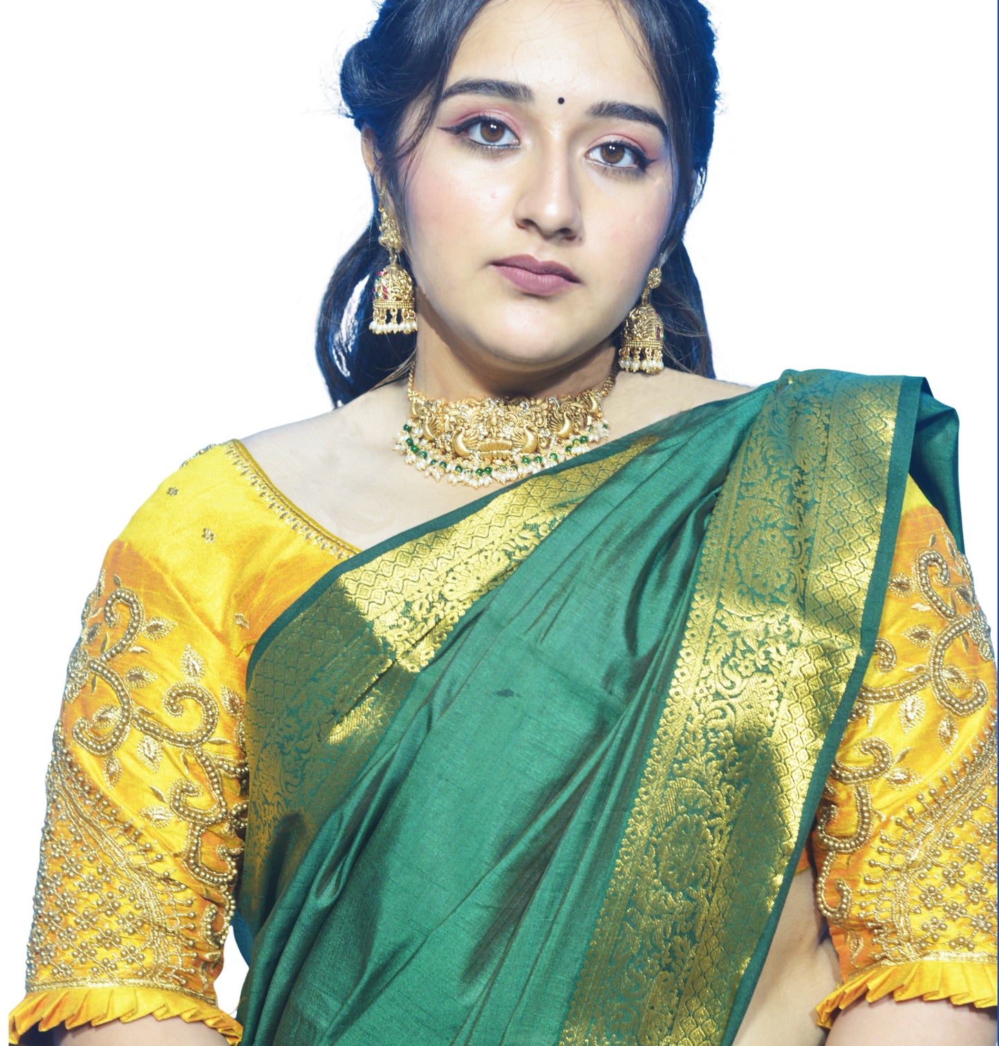 Yellow Blouse with Leaf Sleeves & Dual Embroider