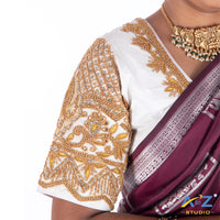 White Silk Cloth Blouse with Deepa and flower and chain design Design