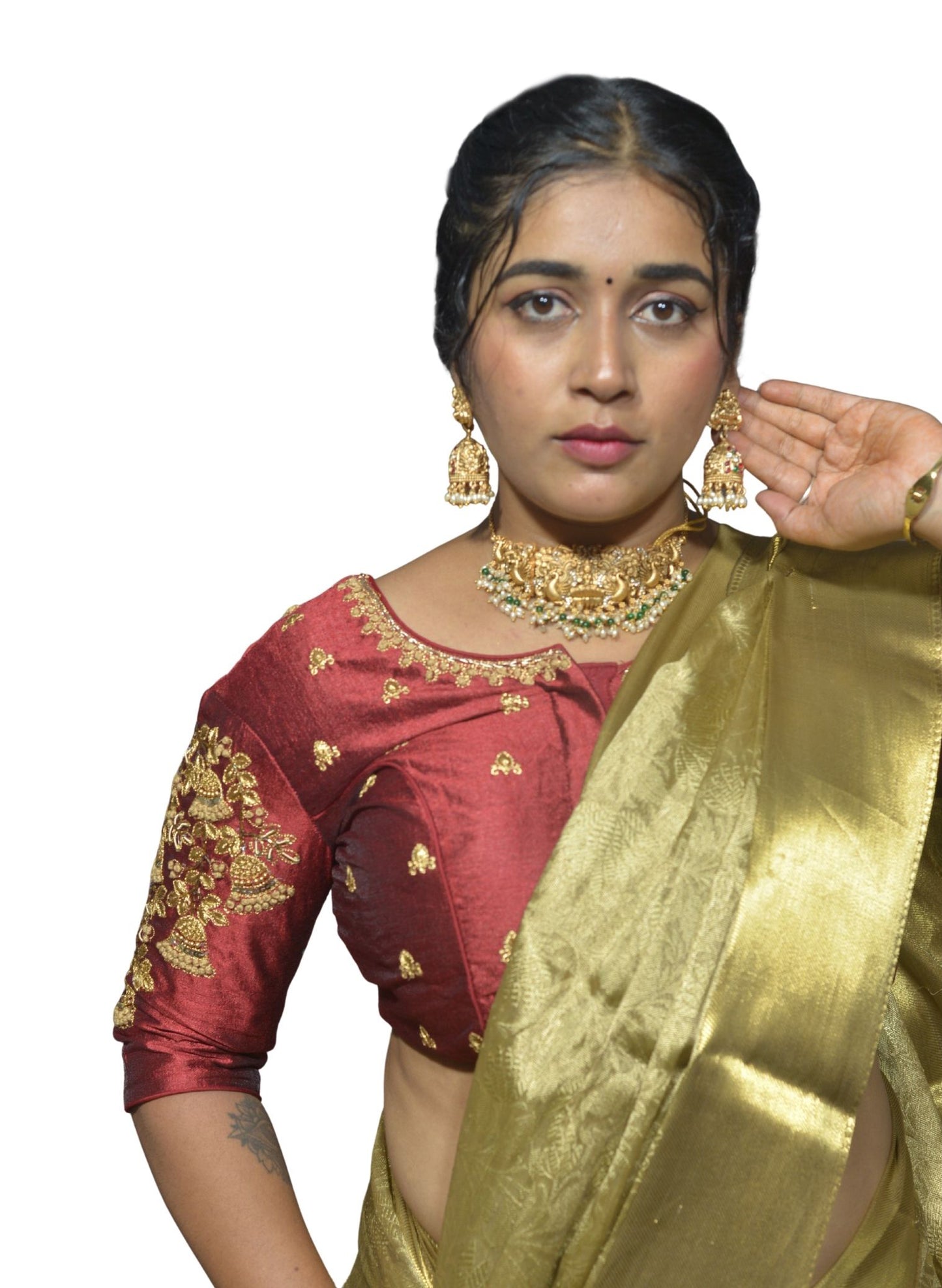 Elegant Maroon Blouse with Floral Aari & Machine Embroidery