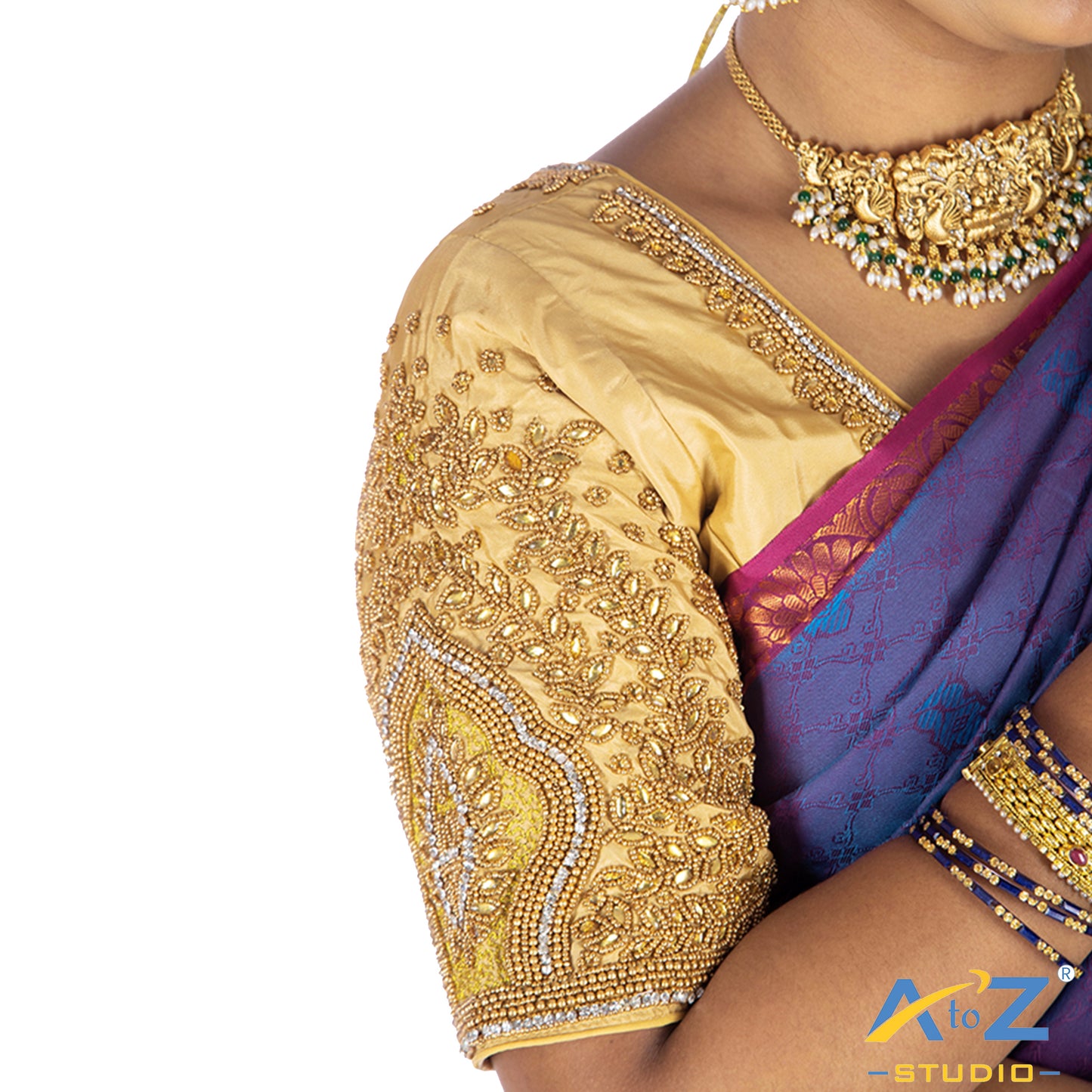 Ivory Silk Cloth Blouse with Small leaf and chain work Design