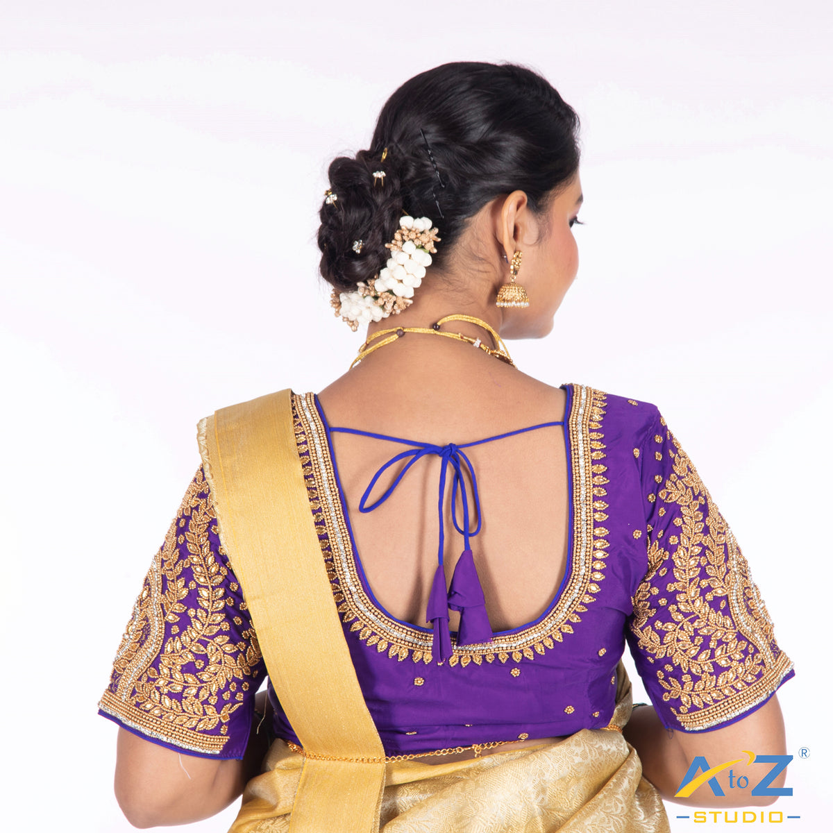Purple Silk Cloth Blouse with Small leaf and chain work Design