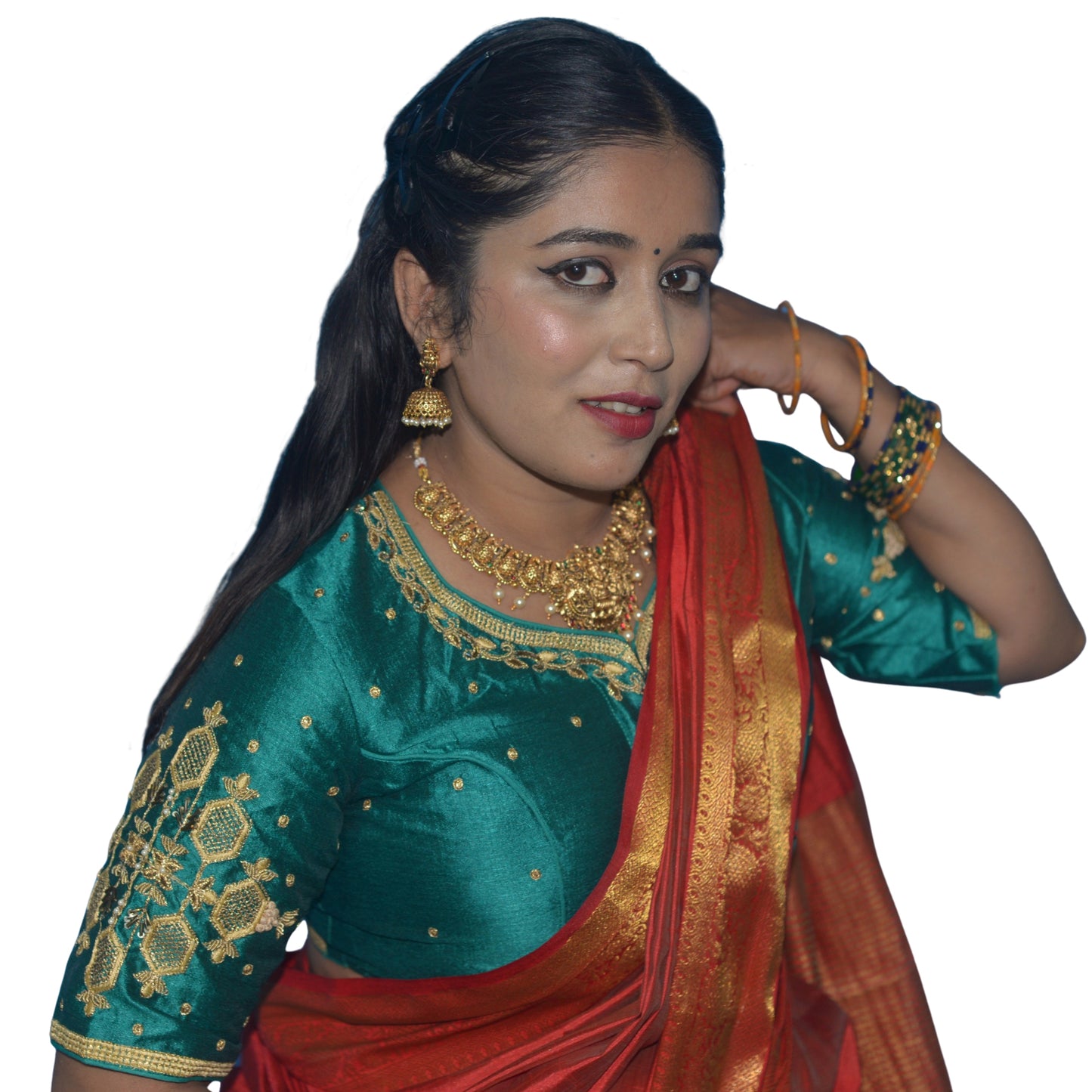 Rama Green Blouse with Floral & Geometric Embroidery