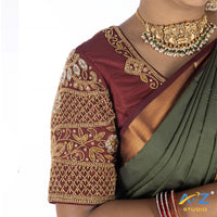 Maroon Silk Cloth Blouse with Rangoli design Design